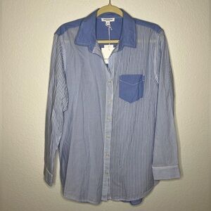 NWT beachlunchlounge Contrasts Striped Long Sleeve Button Up